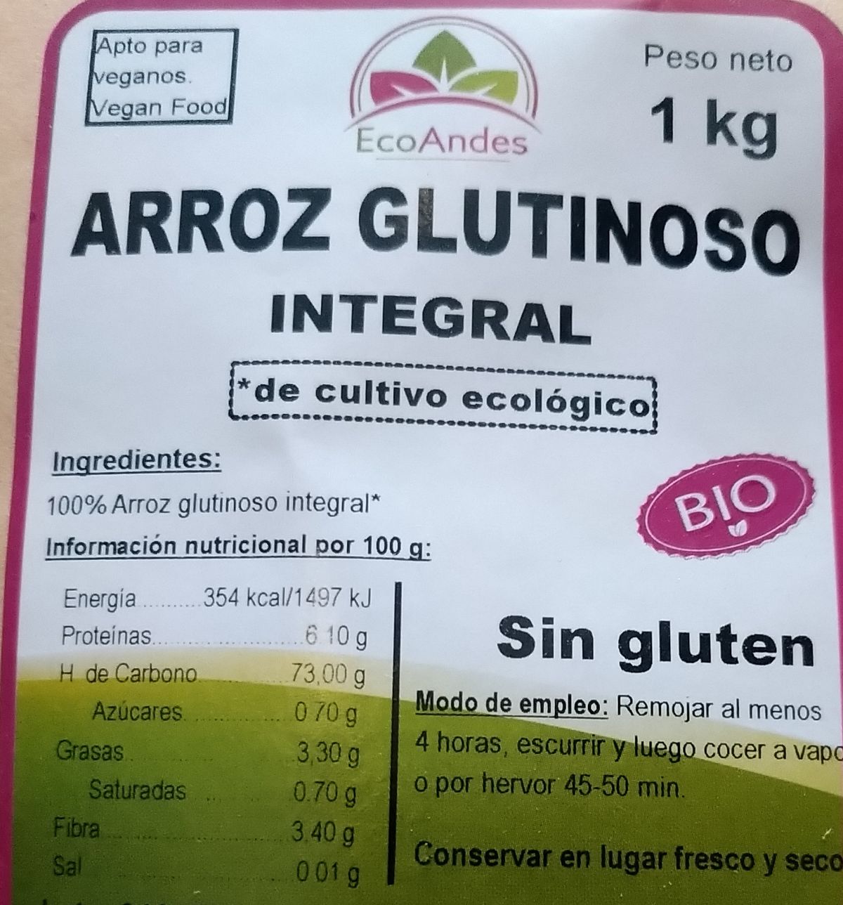 EcoAndes - Arroz glutinoso 1kg