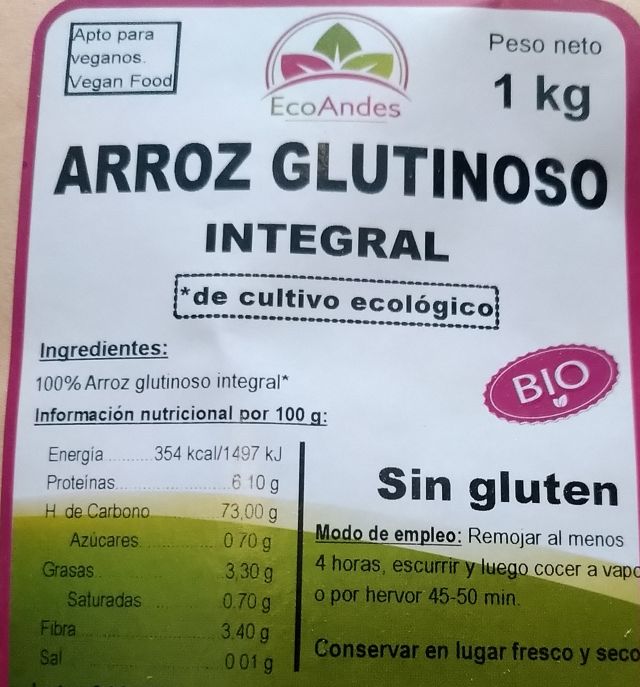 EcoAndes - Arroz glutinoso 1kg Alimentación  La Tienda