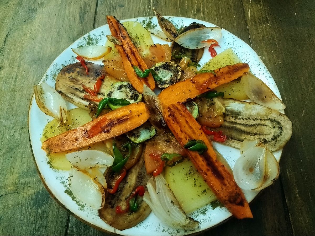 Grilled vegetables.