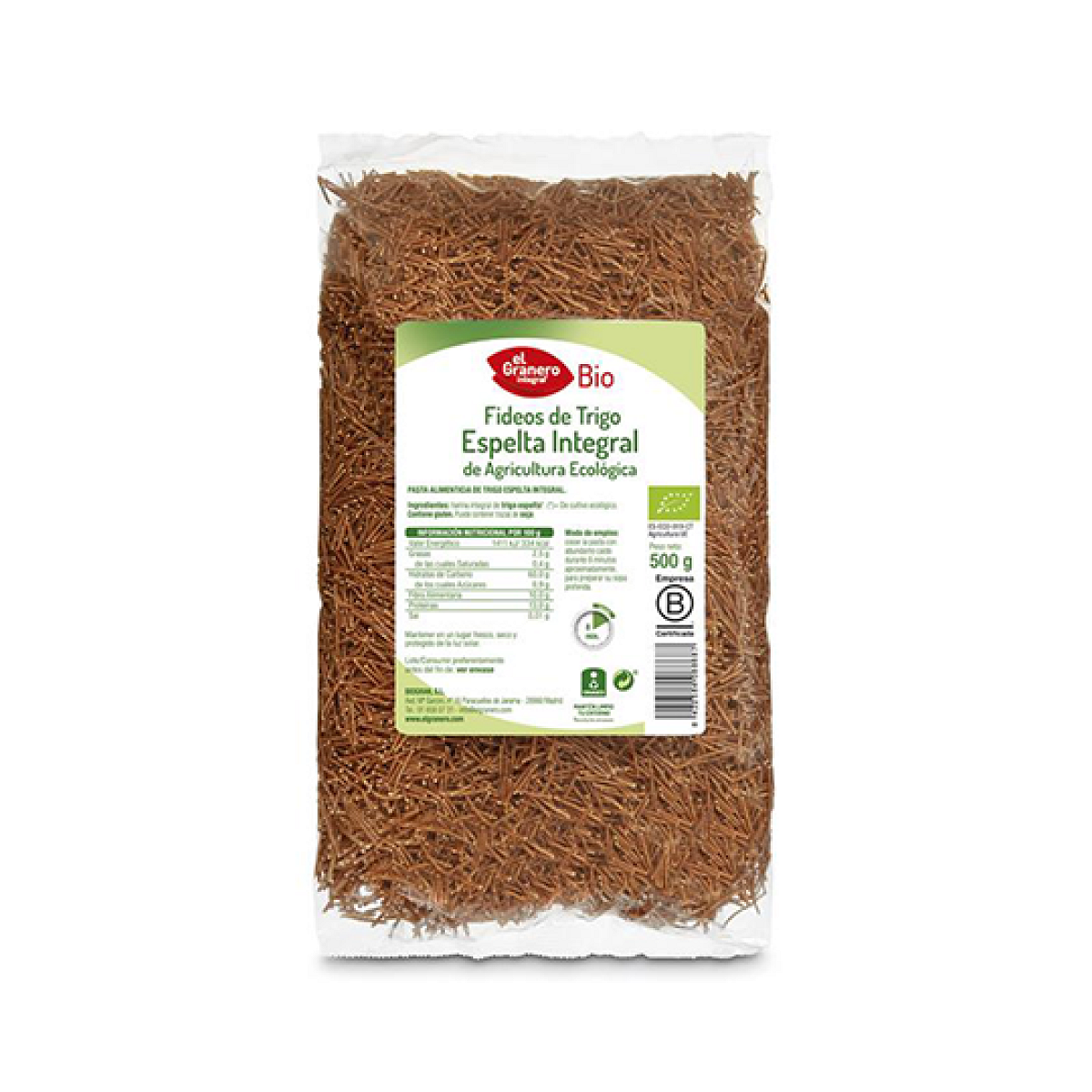 El Granero - fideos trigo espelta integral 500gr