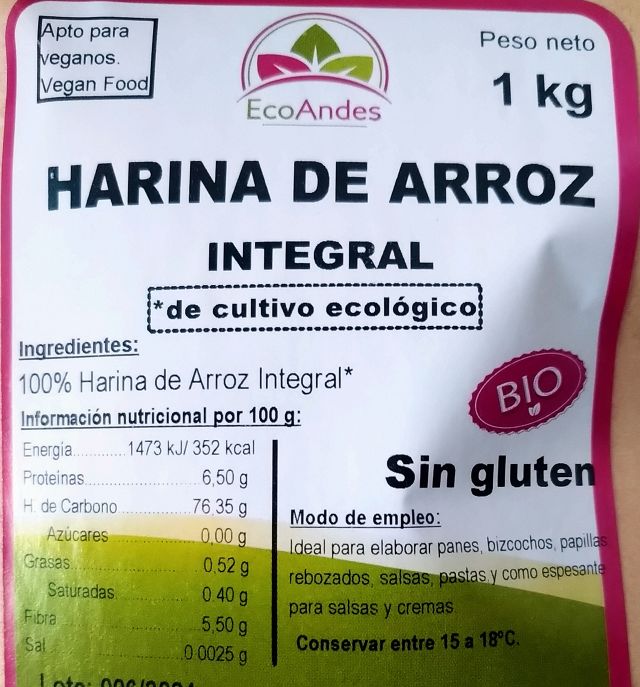 EcoAndes - Harina integral de arroz 1kg Alimentación  La Tienda